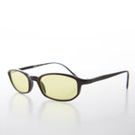 Load image into Gallery viewer, small rectangle black frame sunglasses with yellow lenses
