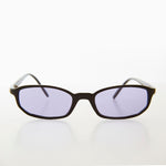 Load image into Gallery viewer, small rectangle black frame sunglasses with purple lenses
