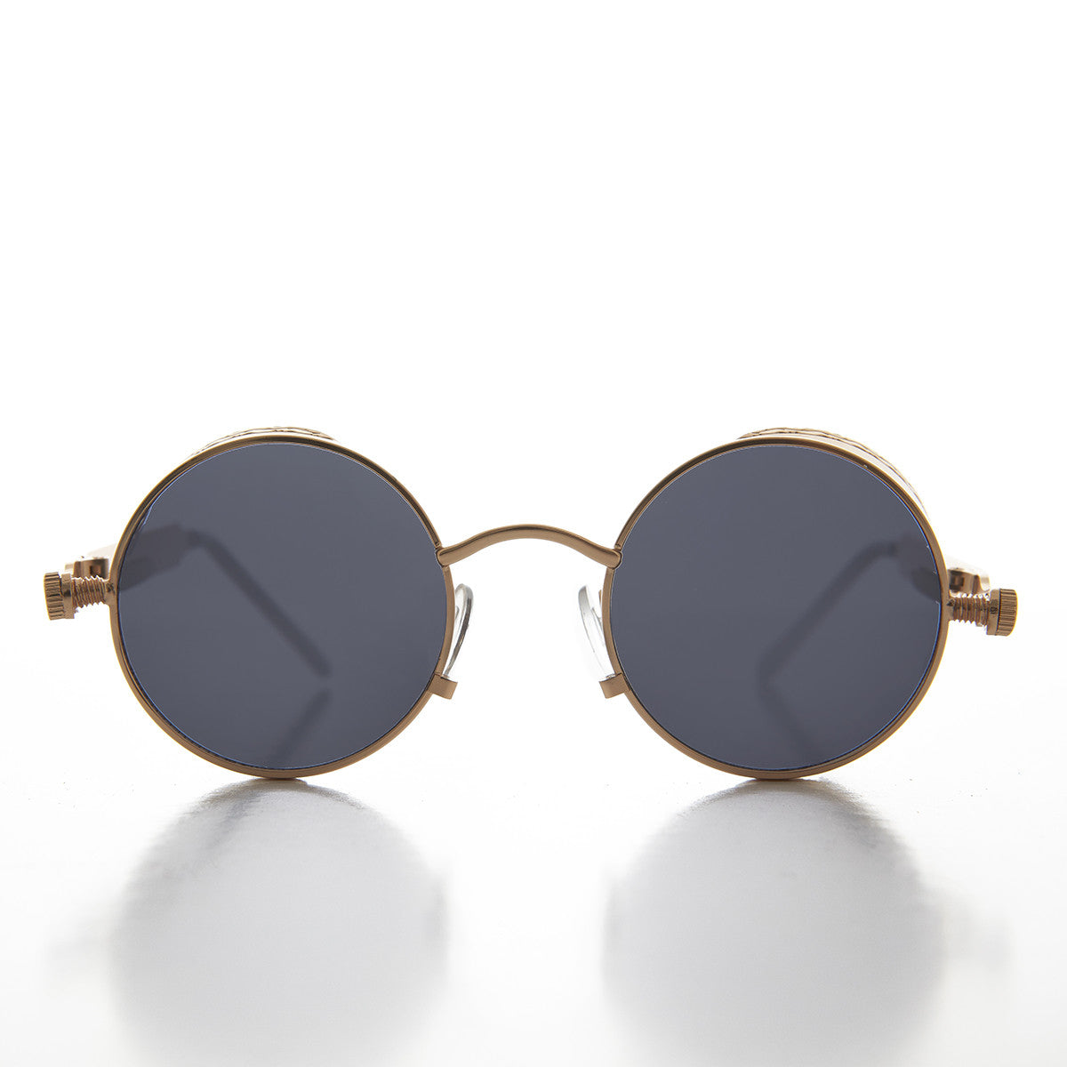 Gold Round Steampunk Goggle Sunglass with Spring Temples - Orwell 1