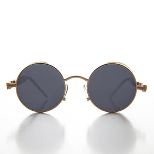 Gold Round Steampunk Goggle Sunglass with Spring Temples - Orwell 1