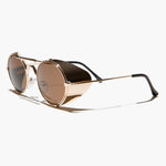 Load image into Gallery viewer, Gold Steampunk Sunglass with Folding Side Shields
