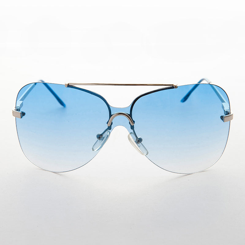 blue rimless sunglasses