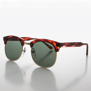 Classic Preppy Half Rim Sunglass with Glass Lens - Mickey