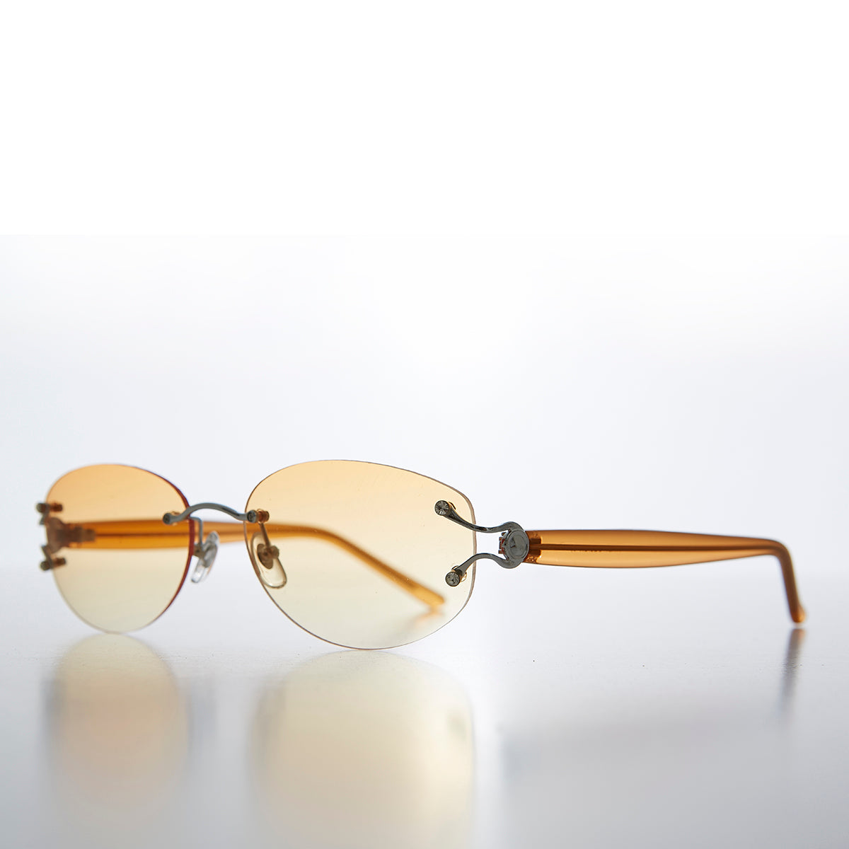 Rimless Color Tinted Lens Sunglass with Rhinestones