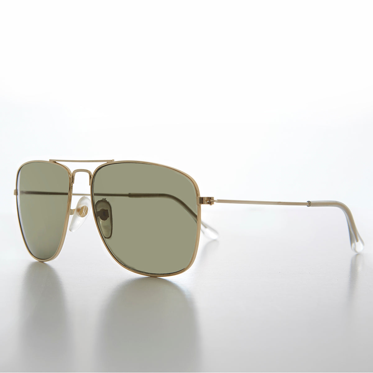 Square 58mm Metal Aviator Sunglass with Green Lens 