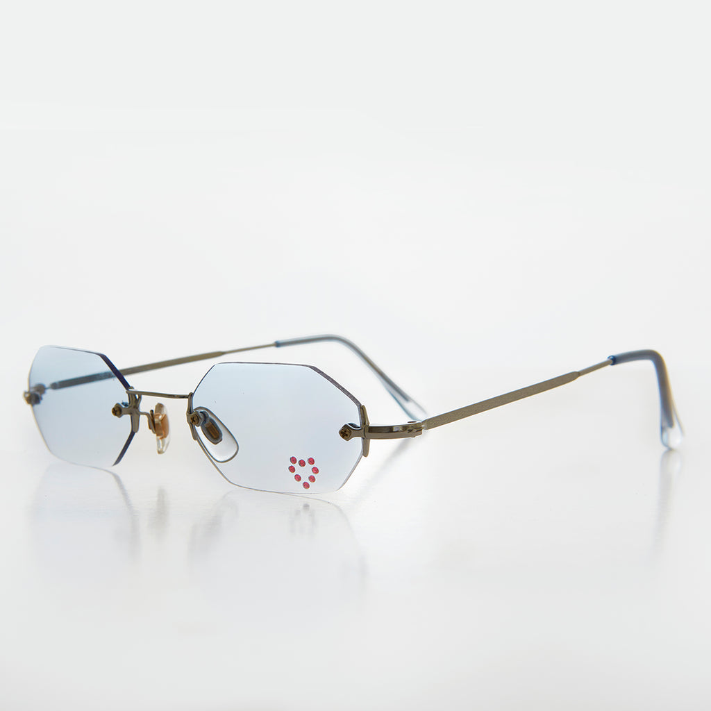 Heart Rhinestone Rimless Vintage Sunglasses