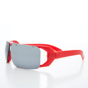 wrap sunglasses with red frame