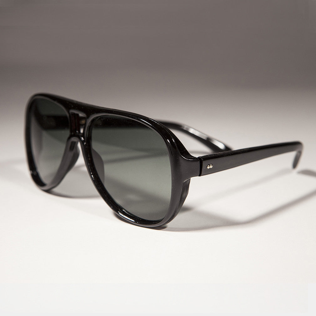 Black Aviator Sunglass with Glass Lenses - Agent Six