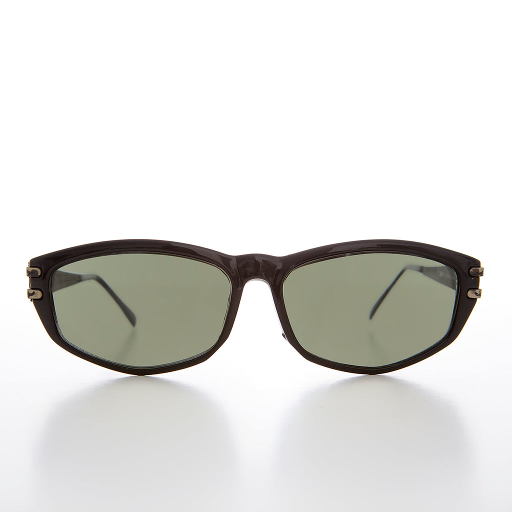 Rectangular Sunglass with Art Deco Etched Temples