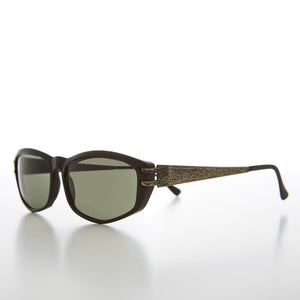 Rectangular Sunglass with Art Deco Etched Temples