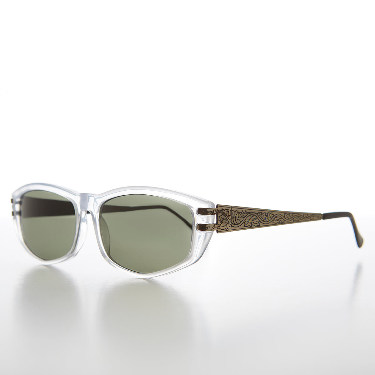 Rectangular Sunglass with Art Deco Etched Temples