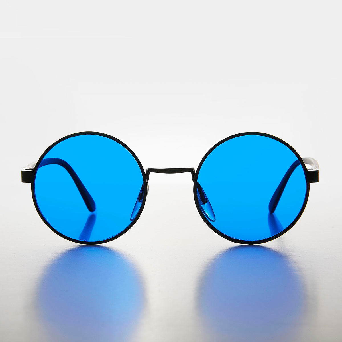 Round Hippie Sunglass with Blue Colored Lenses