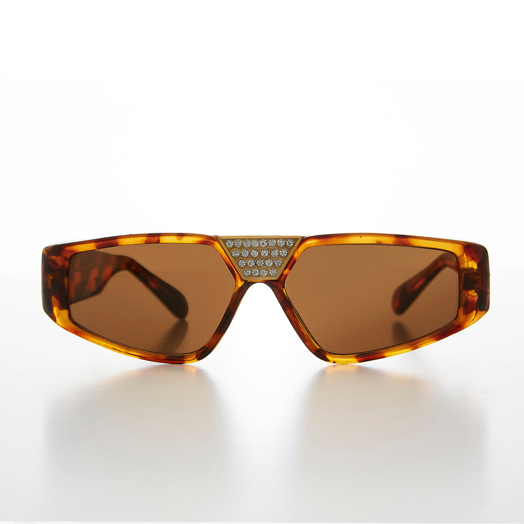 Flat Top Hip Hop Vintage Sunglass with Rhinestone Bridge 