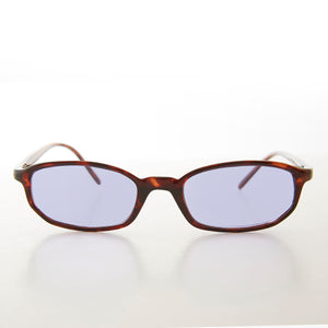 small rectangle tortoise frame sunglasses with purple lenses