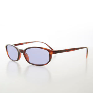 small rectangle tortoise frame sunglasses with purple lenses
