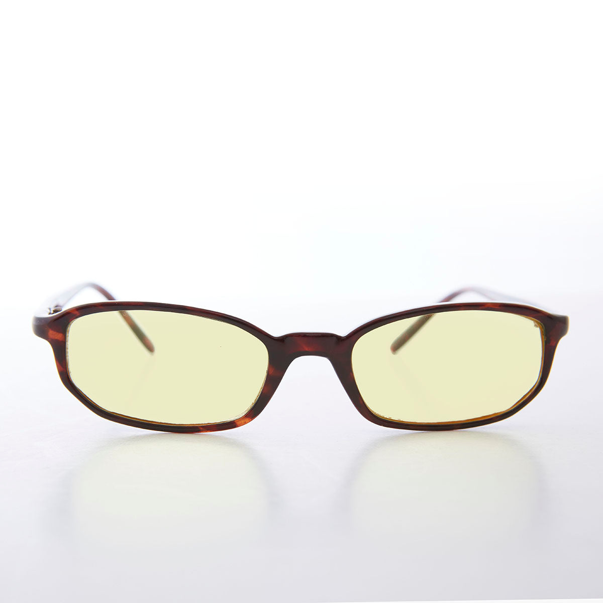 small rectangle tortoise frame sunglasses with yellow lenses