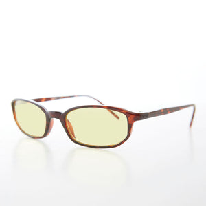 small rectangle tortoise frame sunglasses with yellow lenses