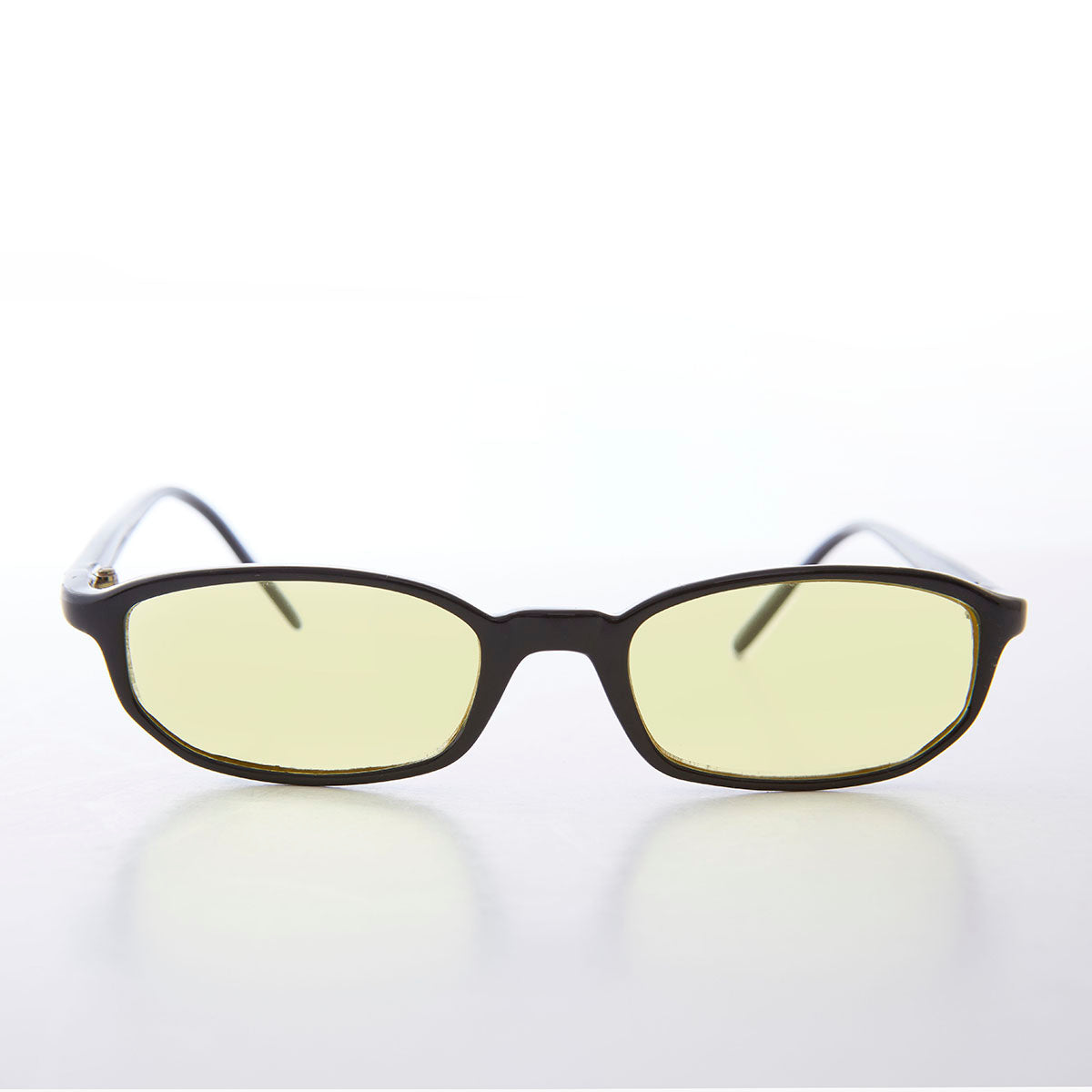 small rectangle black frame sunglasses with yellow lenses