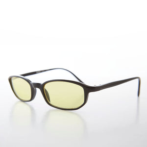 small rectangle black frame sunglasses with yellow lenses