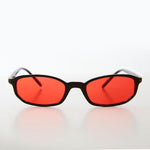 Load image into Gallery viewer, small black frame rectangle sunglasses with red lenses
