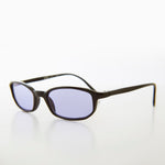 Load image into Gallery viewer, small rectangle black frame sunglasses with purple lenses
