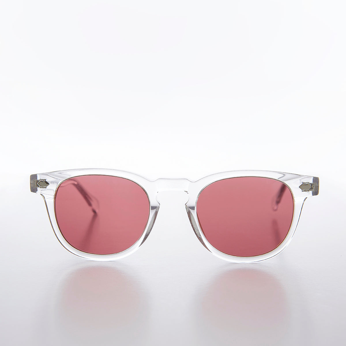 Clear Acetate Square Sunglass with Pink Lens