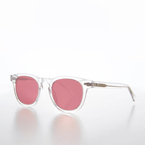 Clear Acetate Square Sunglass with Pink Lens