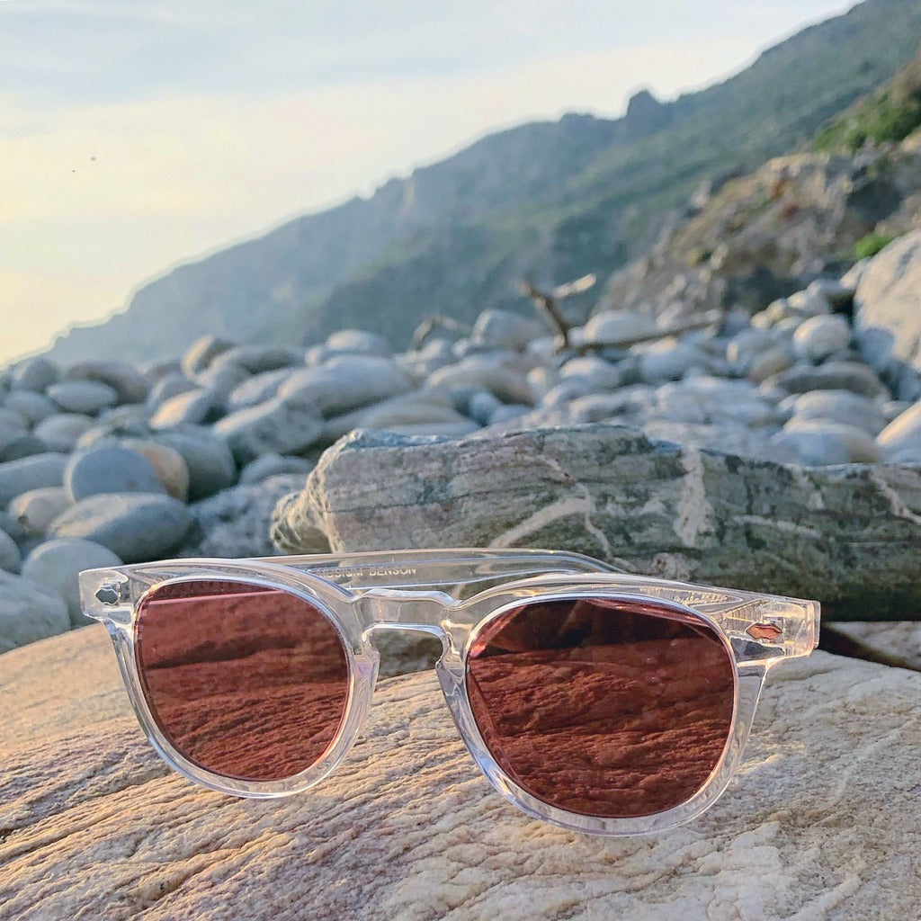 Clear Acetate Square Sunglass with Colored Lenses