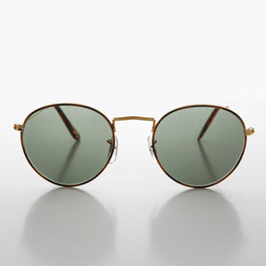 Round Gold Glass Lens Sunglass with Tortoise Rim