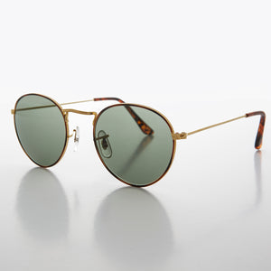 Round Gold Glass Lens Sunglass with Tortoise Rim