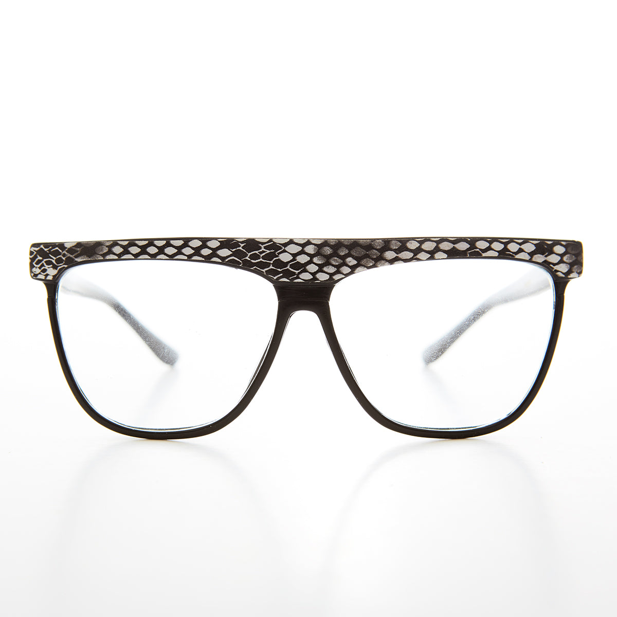 Snakeskin Clear Lens 80s Glasses 