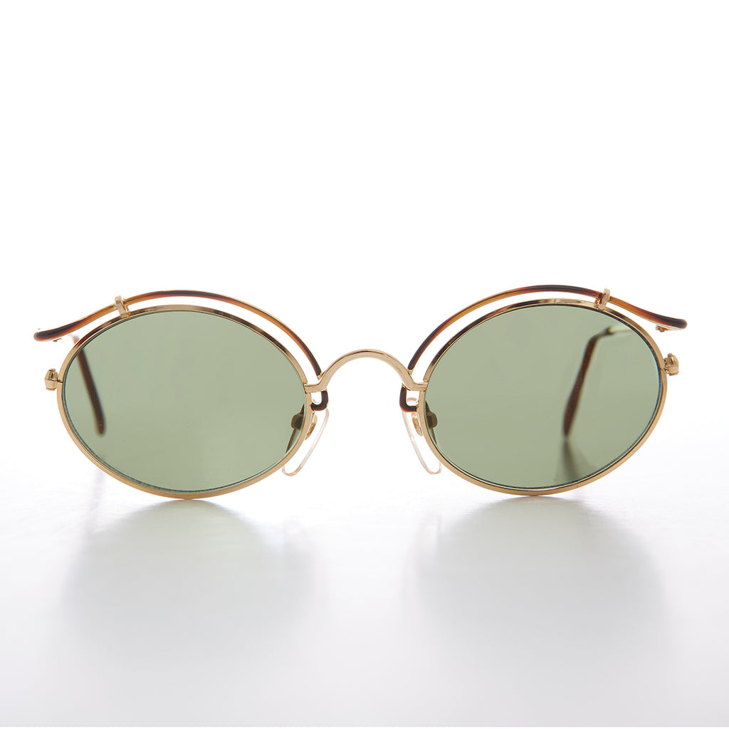 Gold Oval Tortoise Eyelid Vintage Sunglass
