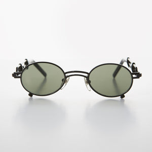 Small Oval Steampunk Vintage Sunglass with Intricate Temple Design