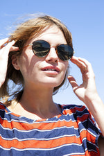 Load image into Gallery viewer, round polo style vintage sunglass with tube temples
