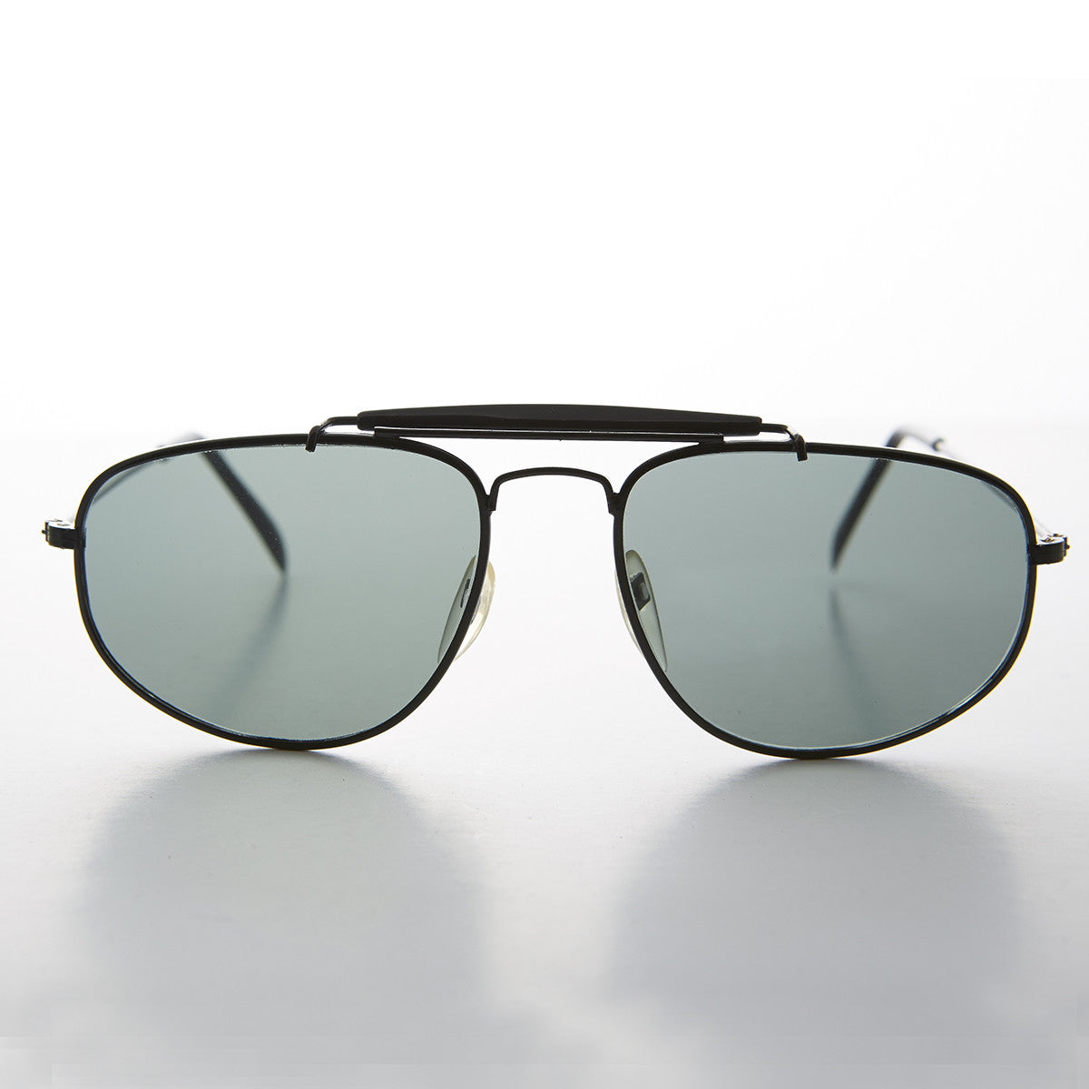 Black square vintage aviator with brow bar and glass lens