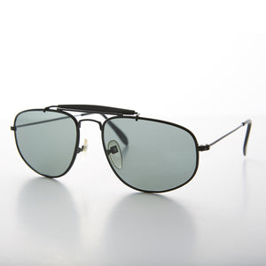Black square vintage aviator with brow bar and glass lens