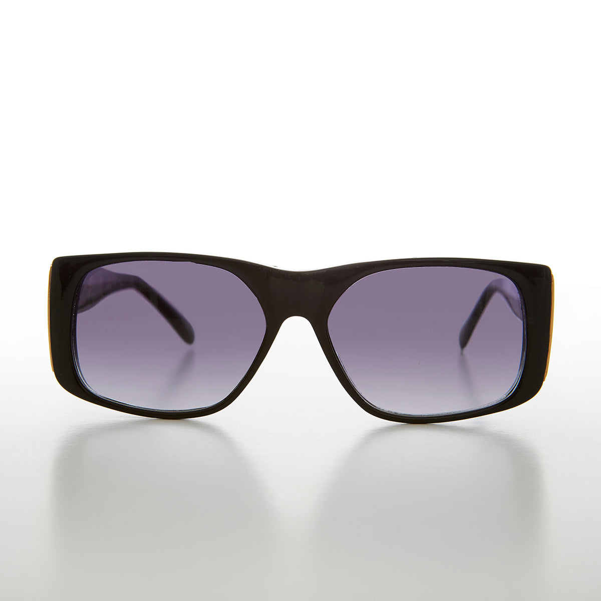 Square Block Sunglass with Gold Rim Accents 80s