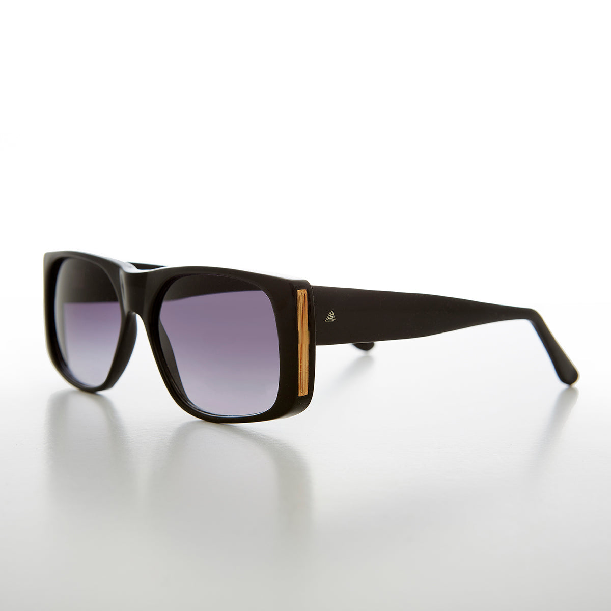 Square Block Sunglass with Gold Rim Accents 80s