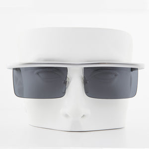 Rimless futuristic steampunk silver metal vintage sunglasses