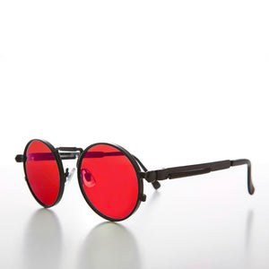 round steampunk sunglass with red lens