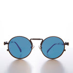 Load image into Gallery viewer, round metal steampunk sunglasses with blue lens
