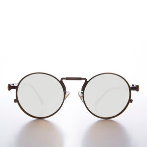 round metal steampunk sunglasses with mirror lens