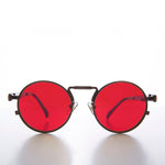 Load image into Gallery viewer, round metal steampunk sunglasses with red lens
