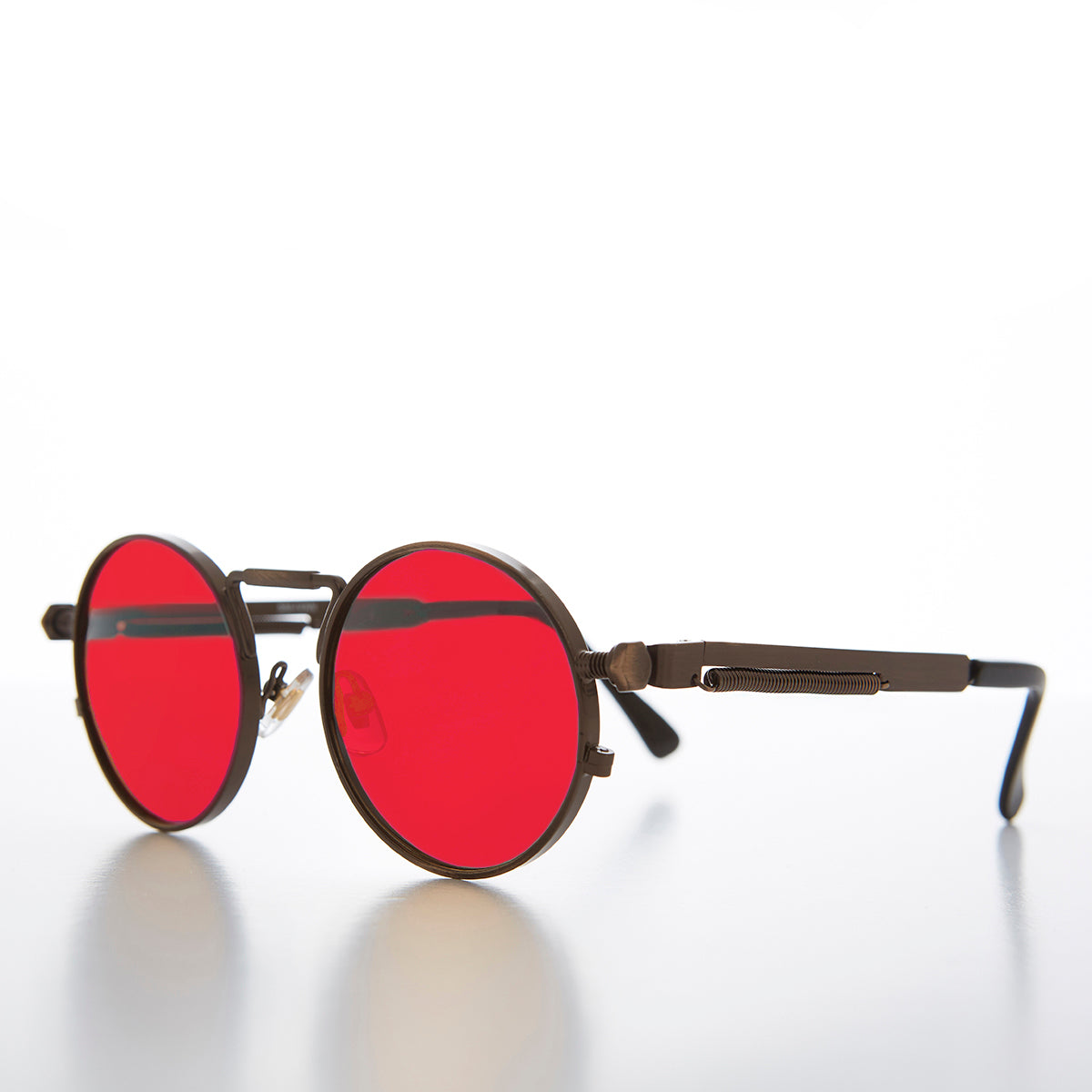 round metal steampunk sunglasses with red lens