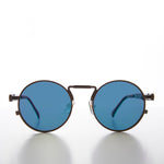 Load image into Gallery viewer, round steampunk sunglass with blue lens

