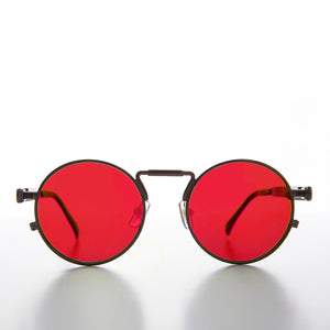 round steampunk sunglass with red lens