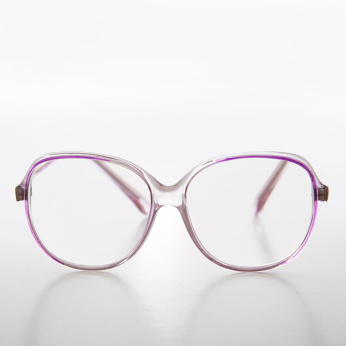Big Clear Retro Reading Glasses with Purple Color Accent 