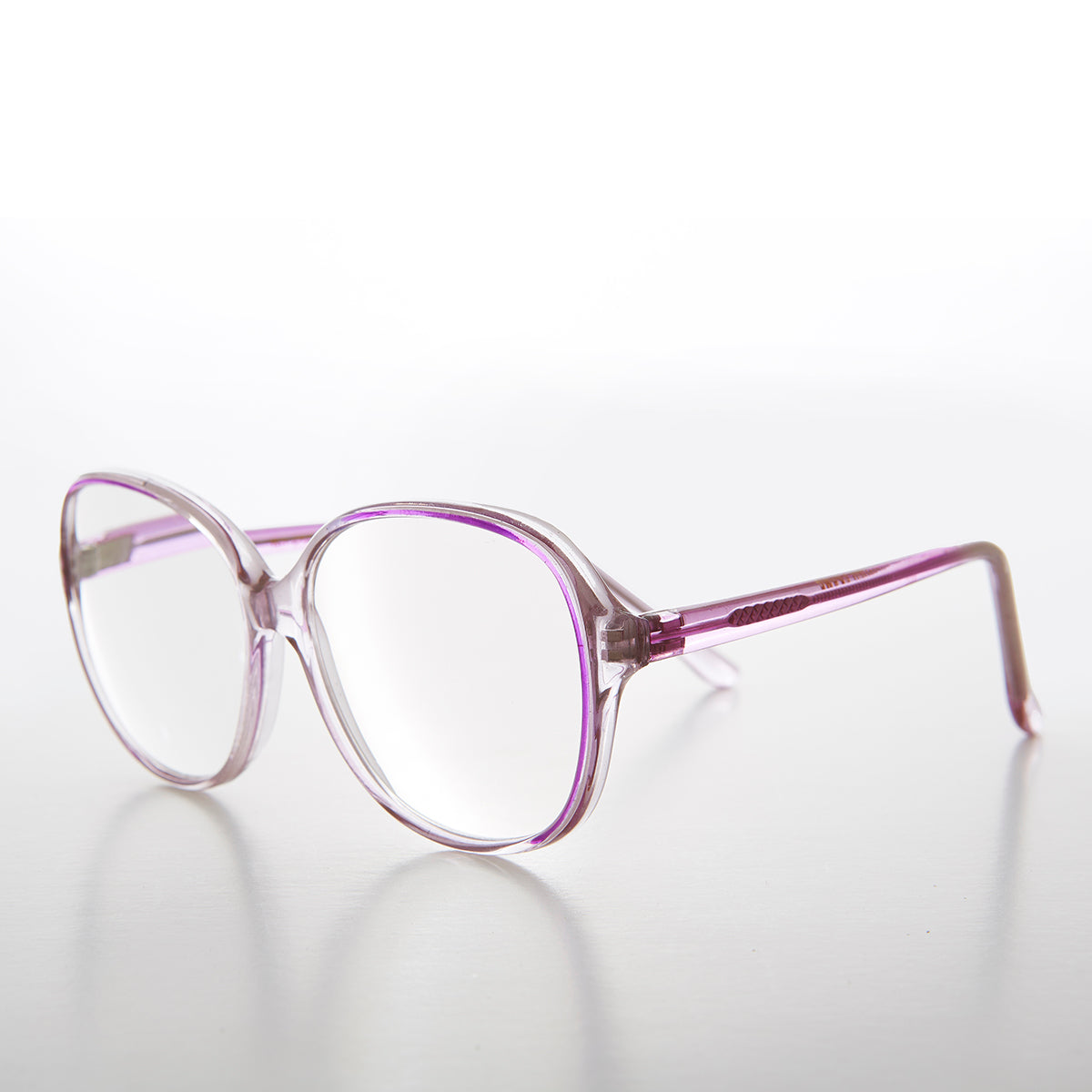Big Clear Retro Reading Glasses with Purple Color Accent 