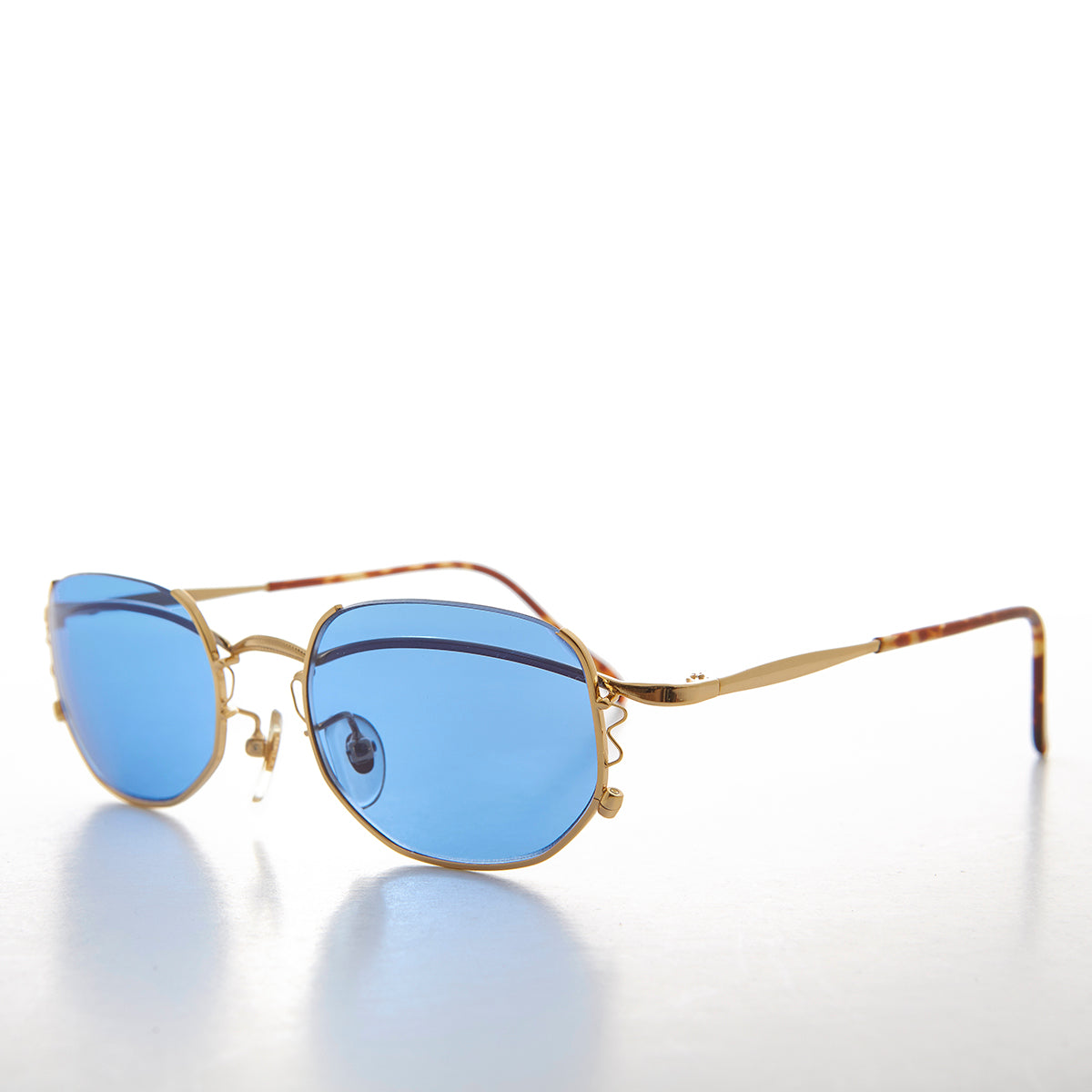 gold unique semi rimless vintage sunglasses