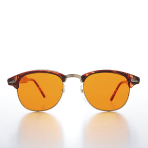 Half Frame Vintage Sunglass with Blue Blocker Amber Tinted Lens